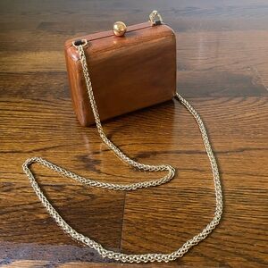 Wood mini clutch with golden chain